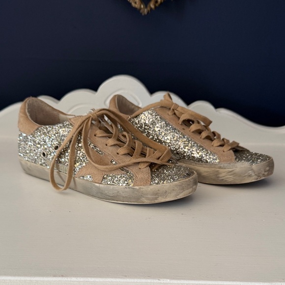 Golden Goose Beige and Silver Glitter Sneakers - Picture 10 of 16